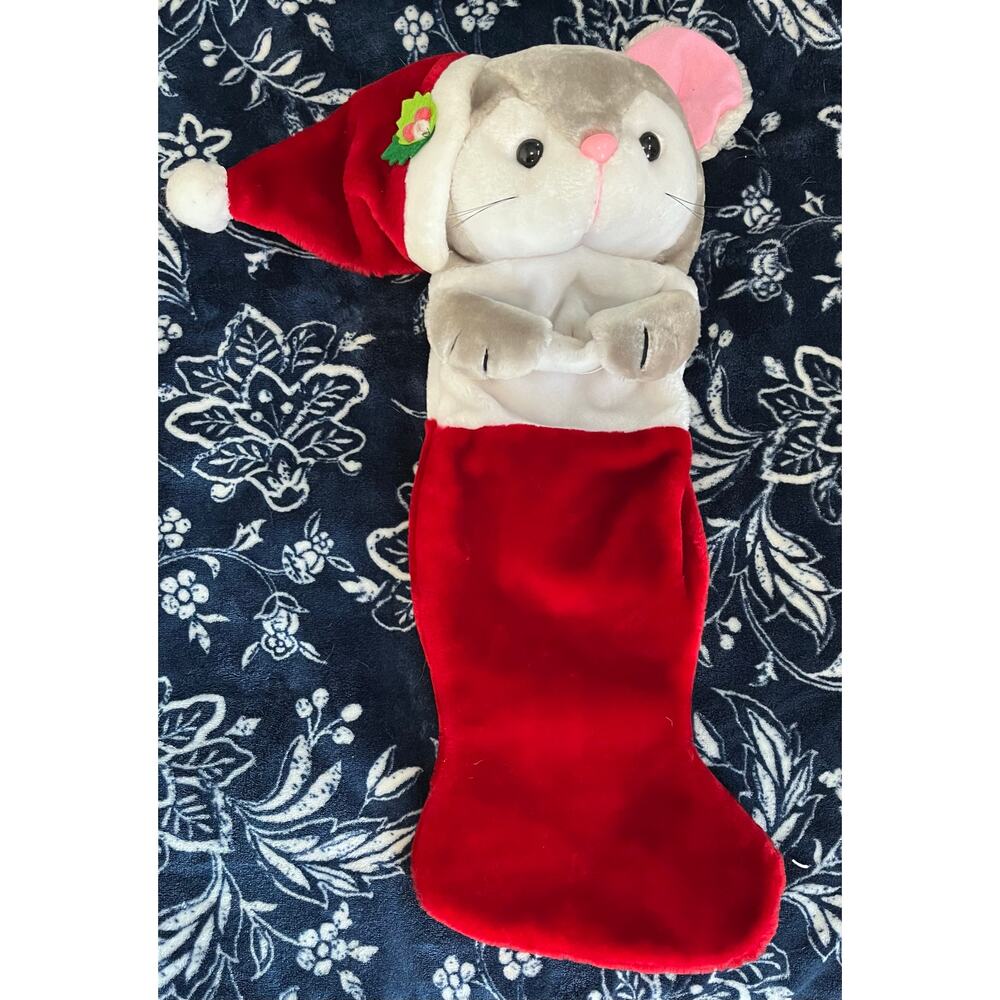 Vintage 1988 Chrisha Playful Plush 3D Mouse Christmas Stocking